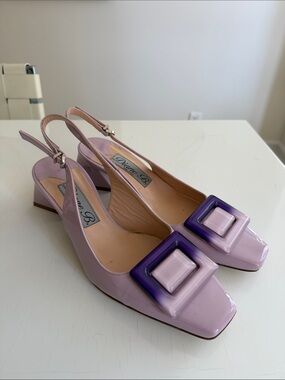 Diane B Milano Lavender Patent Slingback Pumps with Purple Accent